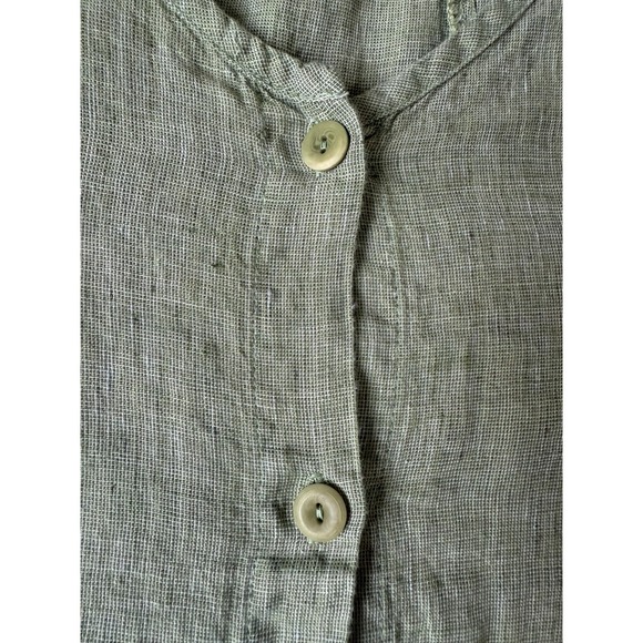 FLAX 1G Green Linen Button Front Top‎ Women 1X Lagenlook Minimalist Casual Artsy - Picture 11 of 15